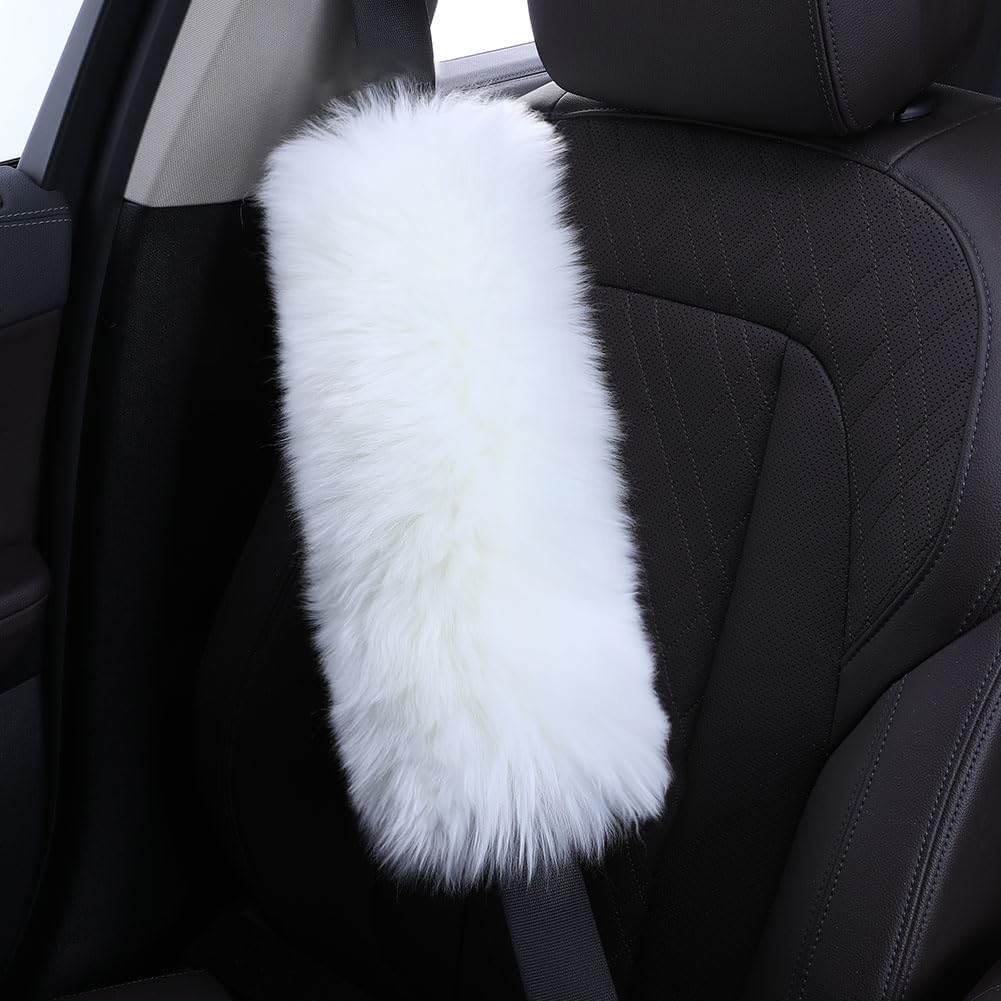 Fuzzy Sheepskin Seat Belt Cover, Fluffy Seatbelt Cover Pad for Pacemaker Adults Kids Women